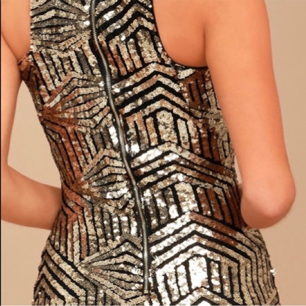 Black and Gold Lulus Sequence Dress